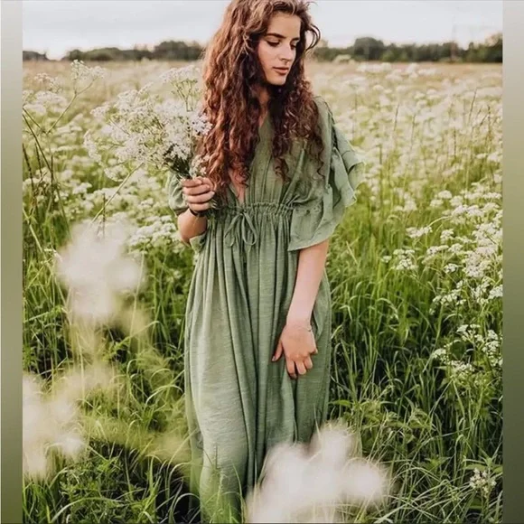 Dresses | Closeout Sale New Bohemian Long Green Gauze Maxi Peasant Dress |  Poshmark
